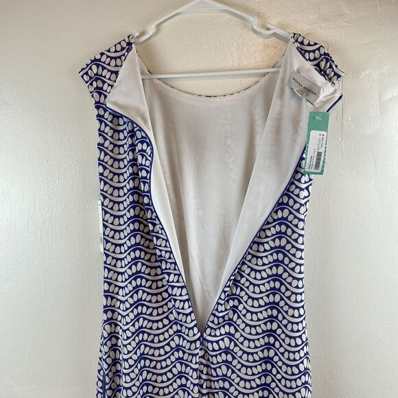 Donna Morgan Darleene Jersey Dress Purple Geometric Print Waves Size 6 Office - Picture 10 of 13